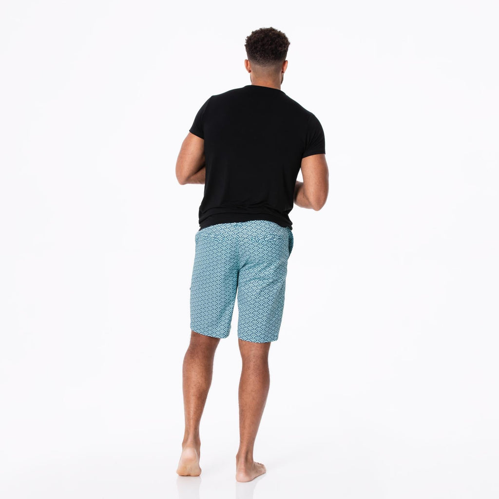 Men's Hybrid Swim Shorts in Summer Sky Waves - Versatile Beachwear
