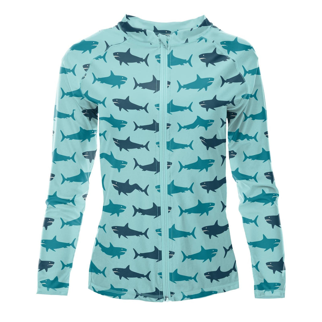 Women's Long Sleeve Swim and Sun Cover Up in Summer Sky Megalodon