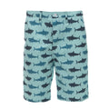 Men wearing Summer Sky Megalodon print hybrid swim shorts with a shark pattern