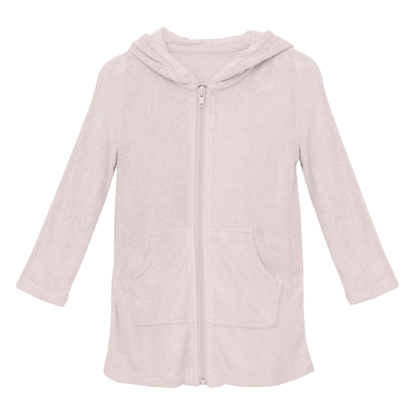 A soft petal-pink Terry Zip-Front After Swim Robe in Macaroon.