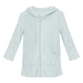 Terry Zip-Front After Swim Robe in pale minty green Fresh Air color featuring a hood and zip front.