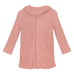 Buttery soft terry zip-front robe in a rich Blush clay-rose color.