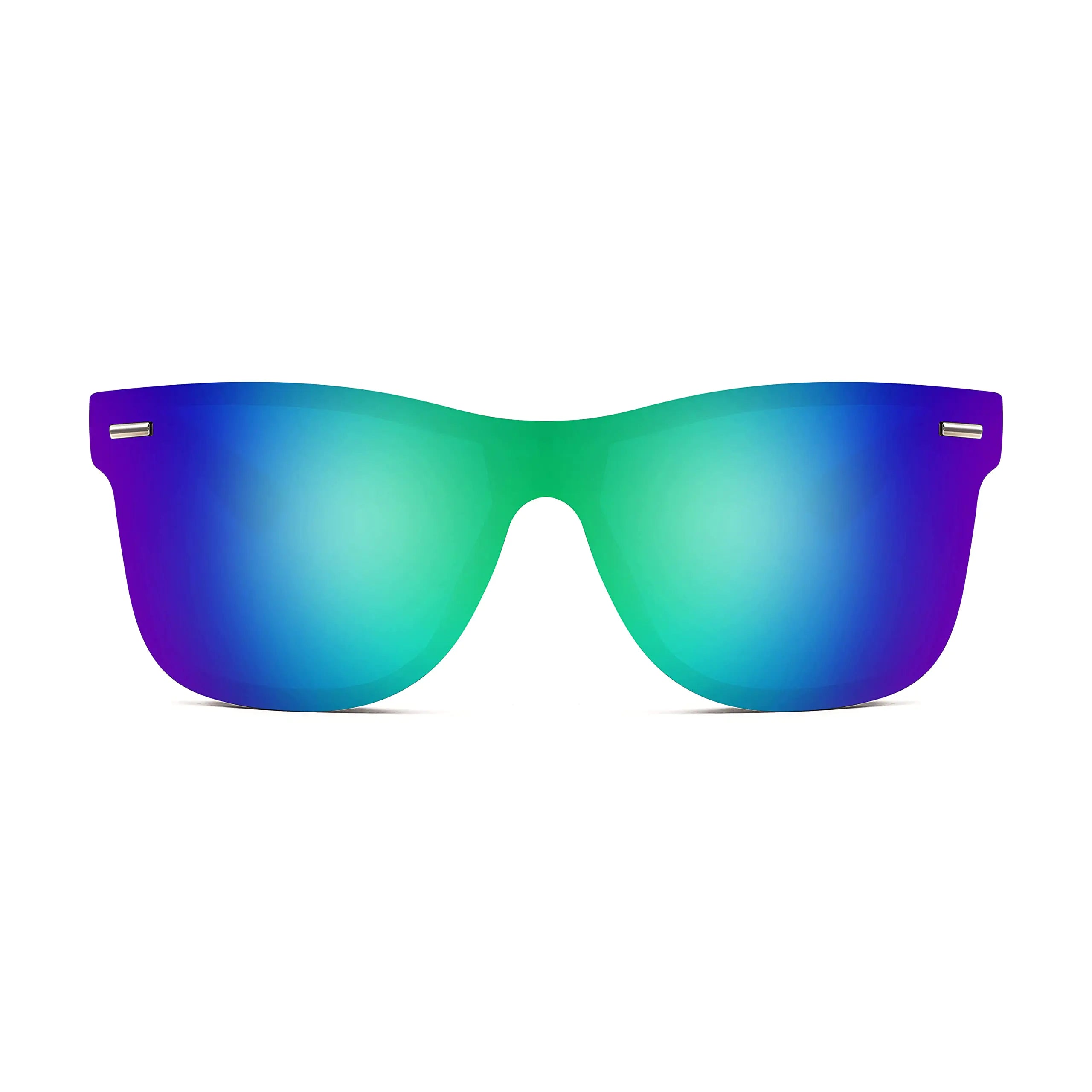 FEISEDY Sunglasses, Rimless Mirrored Sun Glasses with Reflective One-Piece Lens, B4114 Green Blue Mirror 62 Millimeters
