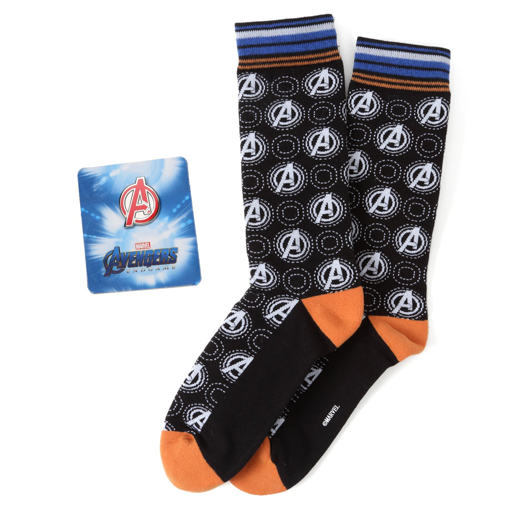 Marvel Avengers Logo Crew Socks and Lapel Pin Gift Set