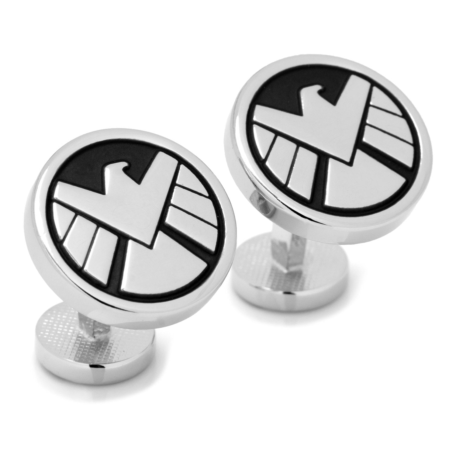 Marvel S.H.I.E.L.D. Logo Cufflinks in Silver and Black Enamel - Image 2