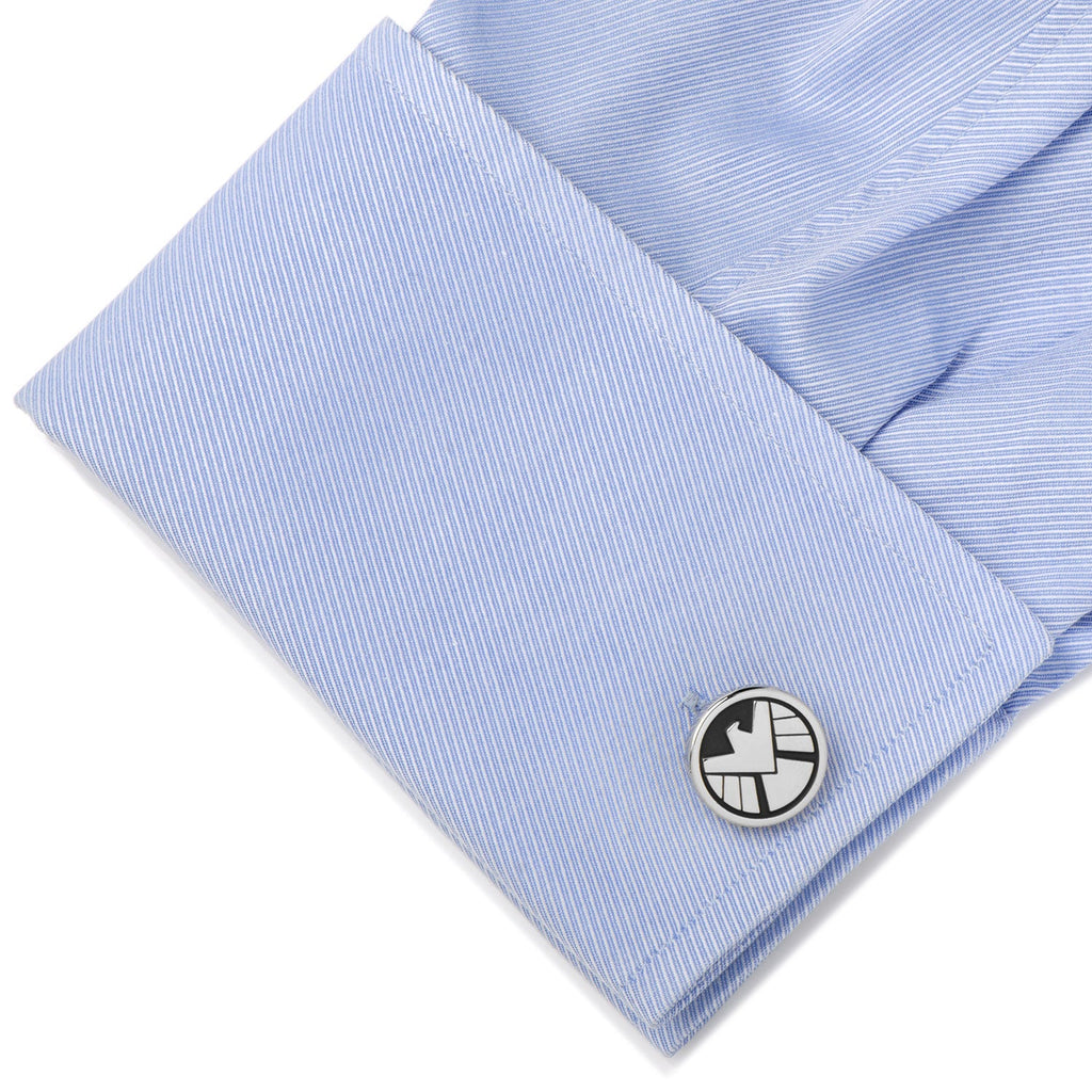 Marvel S.H.I.E.L.D. Logo Cufflinks in Silver and Black Enamel - Image 3