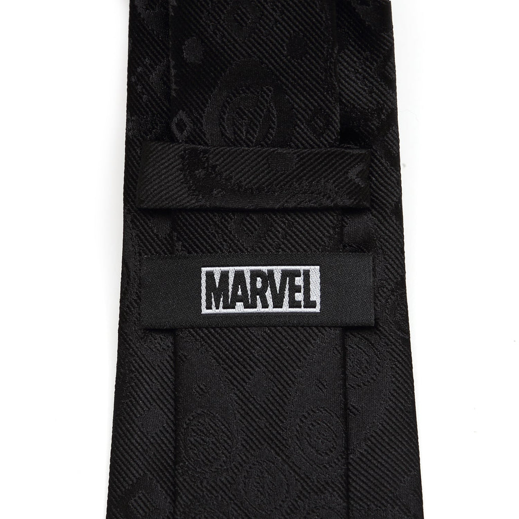 Marvel Avengers Paisley Icons Print Black Silk Tie - Image 4