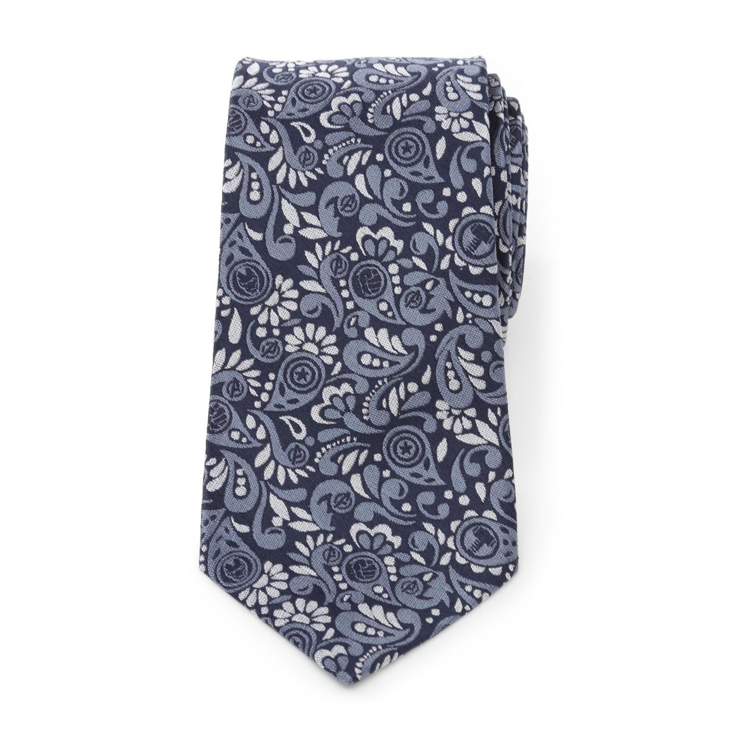 Marvel Avengers Paisley Icon Navy Blue Silk Necktie - Image 3