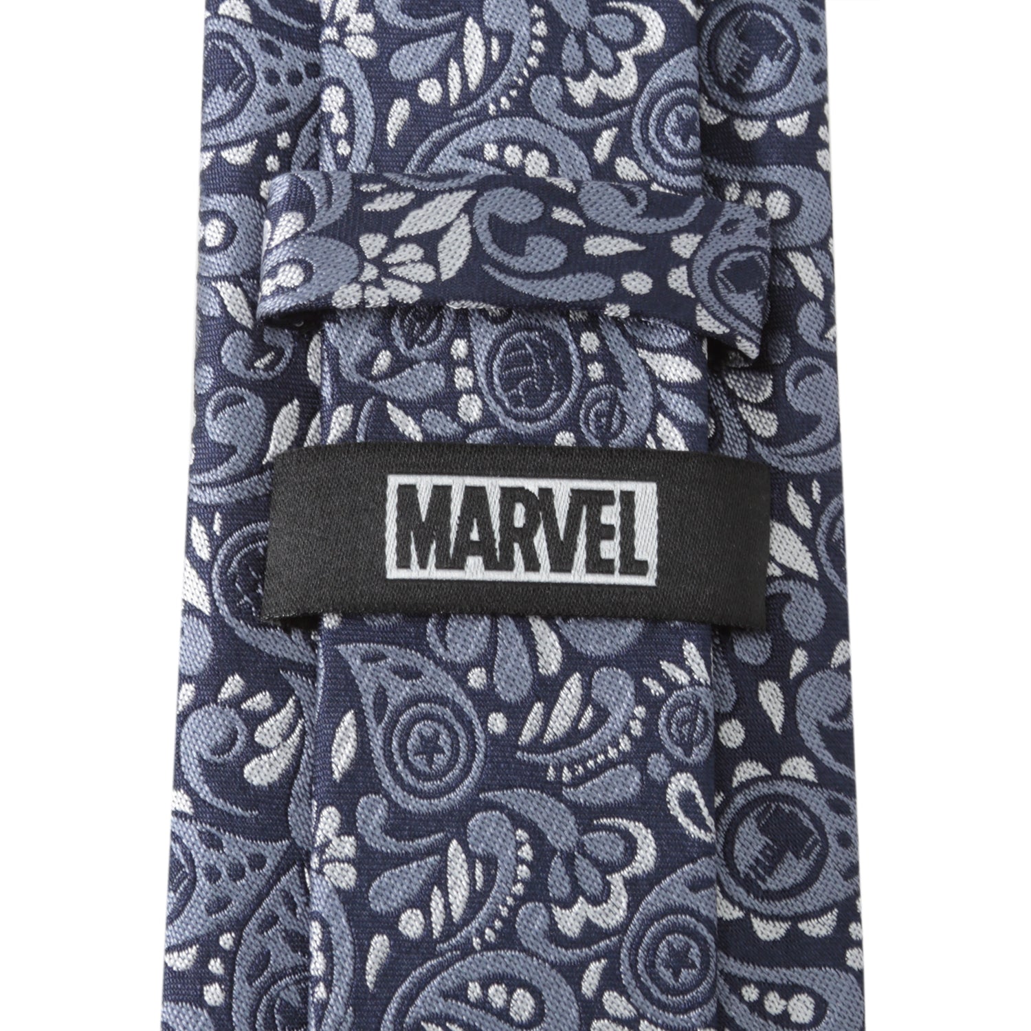 Marvel Avengers Paisley Icon Navy Blue Silk Necktie - Image 4