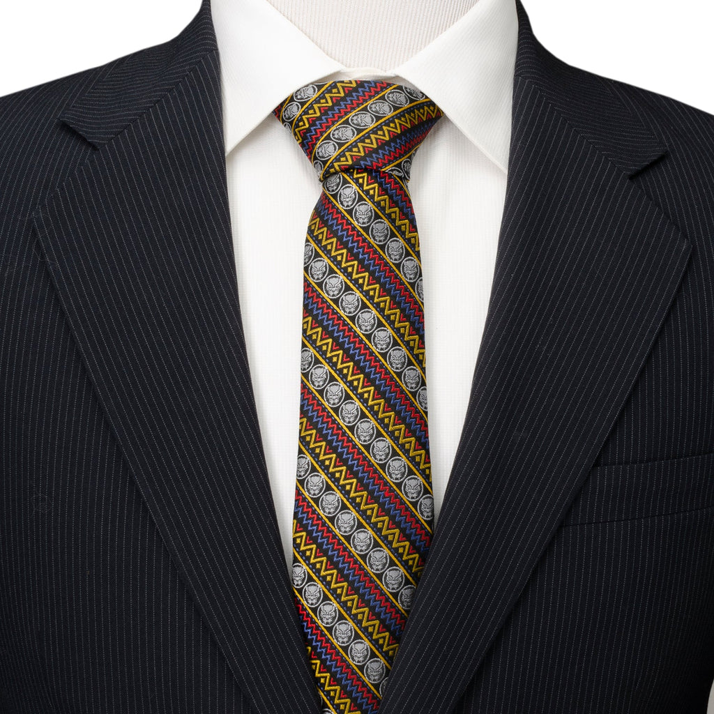 Marvel Black Panther Tribal Stripe Tie in Red, Blue, and Yellow - Image 2