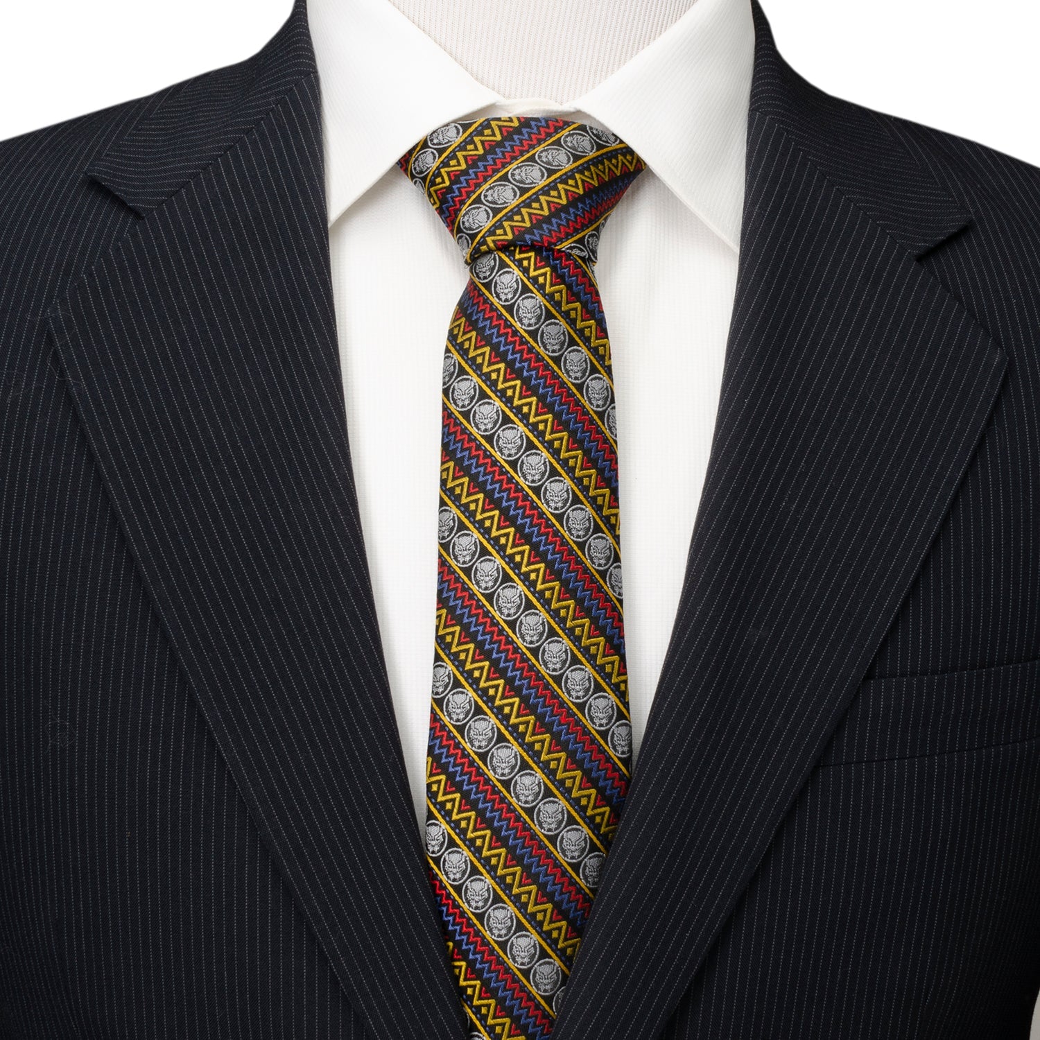 Marvel Black Panther Tribal Stripe Tie in Red, Blue, and Yellow - Image 2