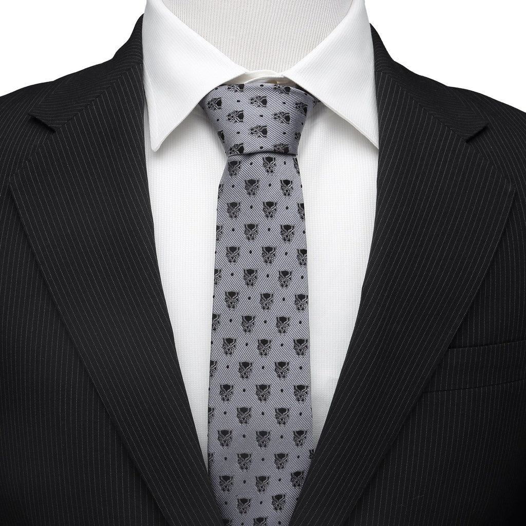 Marvel Black Panther Gray Silk Tie with Dot and Mask Print - Image 2