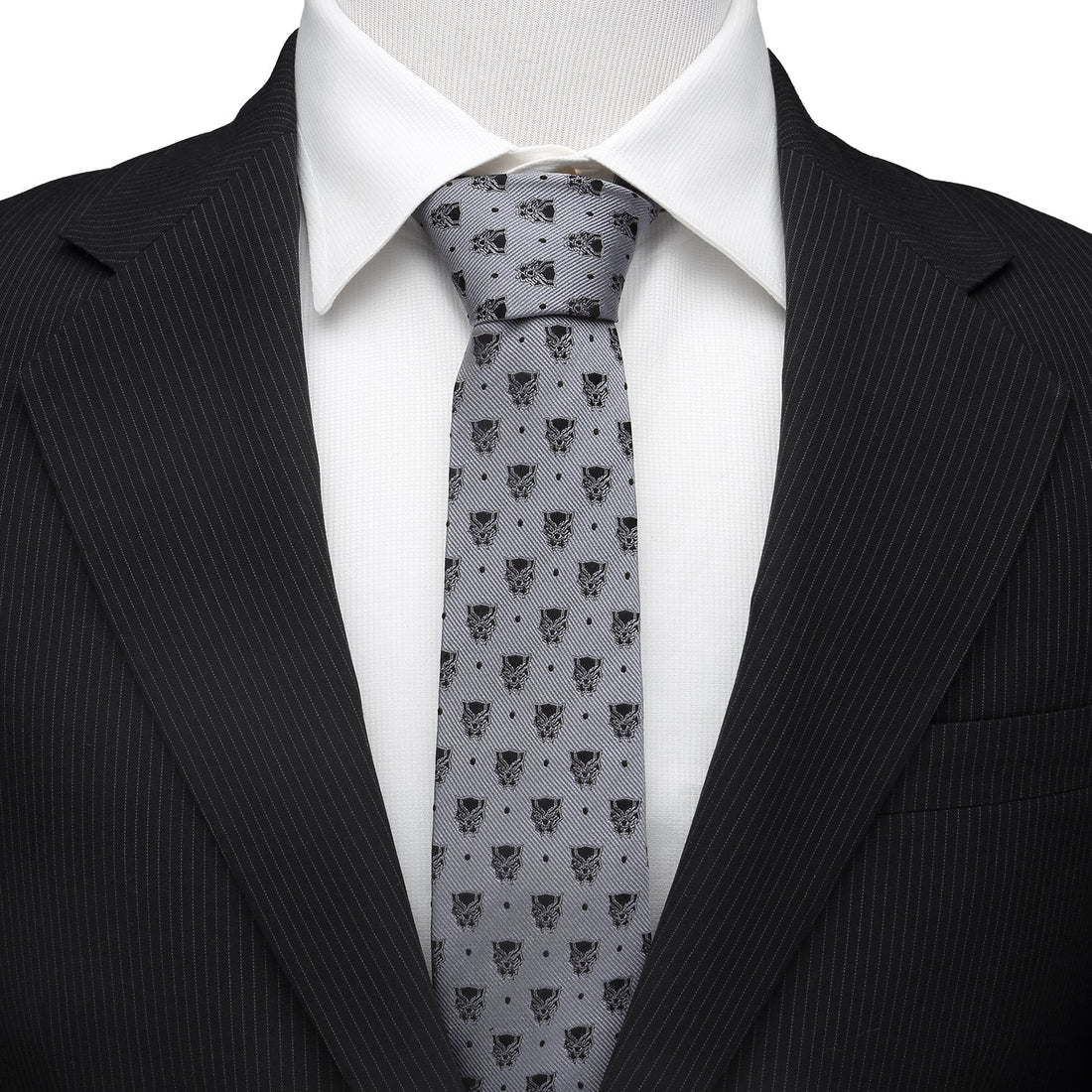 Marvel Black Panther Gray Silk Tie with Dot and Mask Print - Image 2