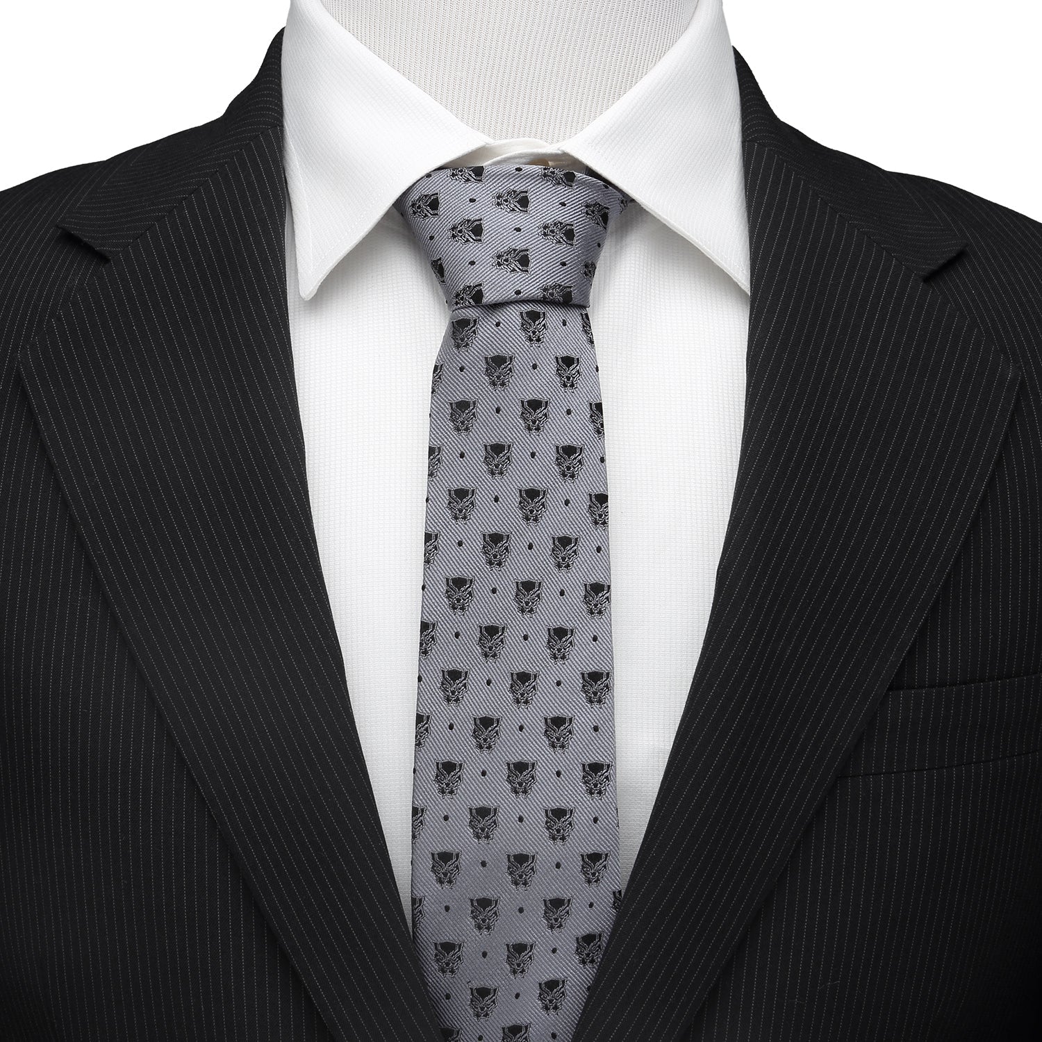 Marvel Black Panther Gray Silk Tie with Dot and Mask Print - Image 2
