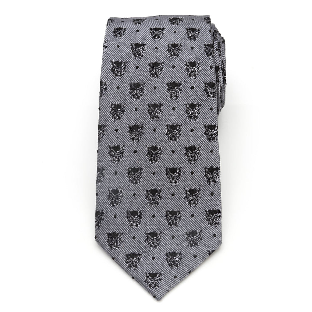 Marvel Black Panther Gray Silk Tie with Dot and Mask Print - Image 3