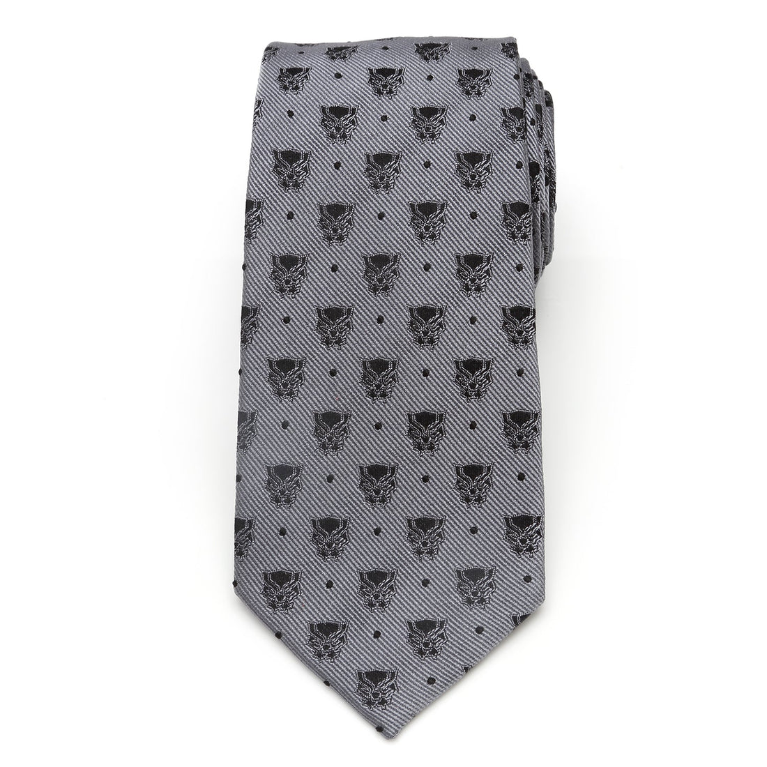 Marvel Black Panther Gray Silk Tie with Dot and Mask Print - Image 3