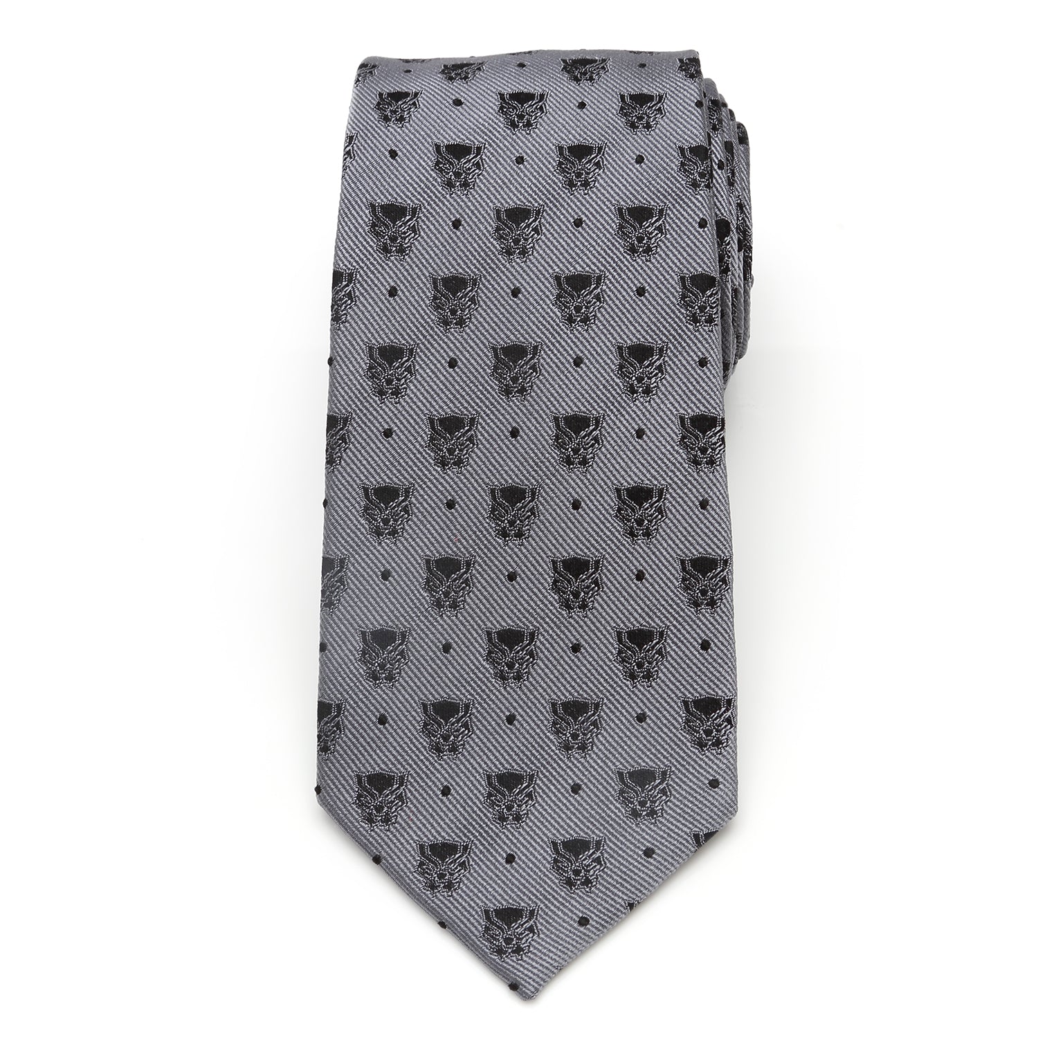 Marvel Black Panther Gray Silk Tie with Dot and Mask Print - Image 3
