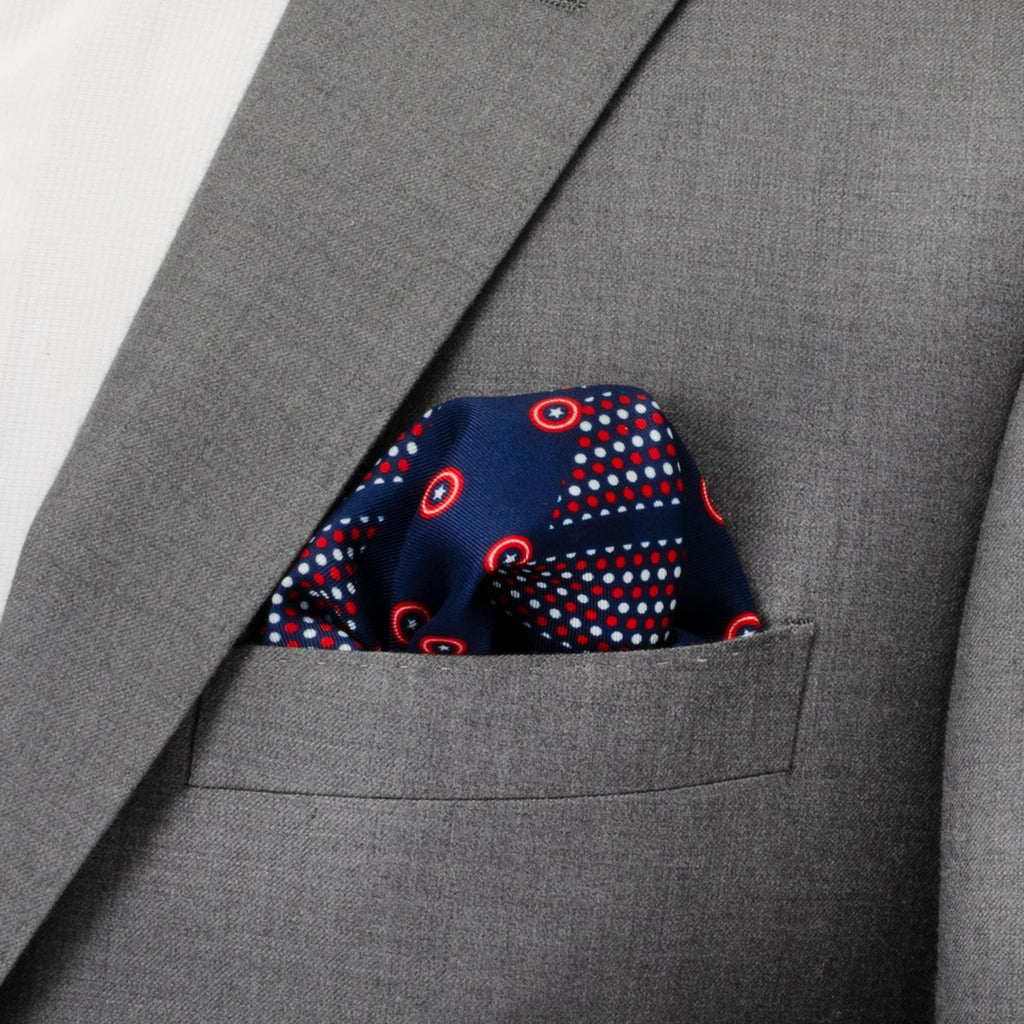 Marvel Captain America Shield Navy Silk Pocket Square - Image 2