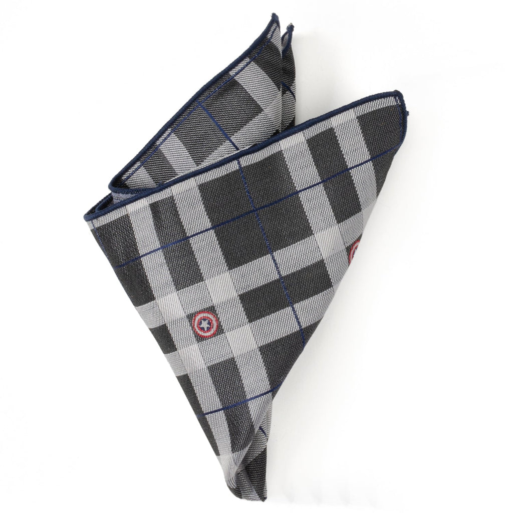 Marvel Captain America Gray Plaid Pocket Square Silk - Image 3