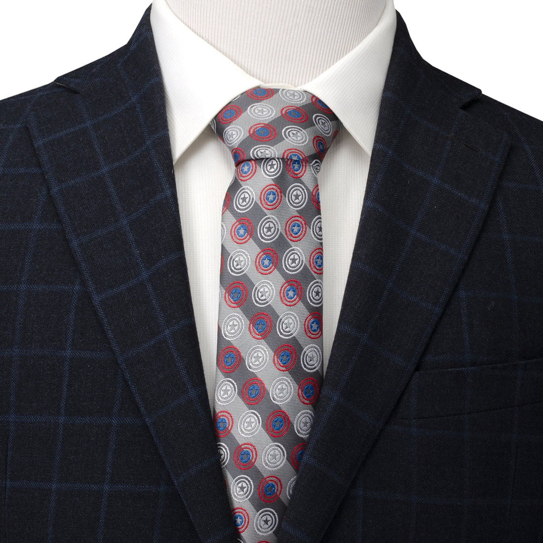 Captain America Shield Gray Stripe Necktie for Men - Image 2