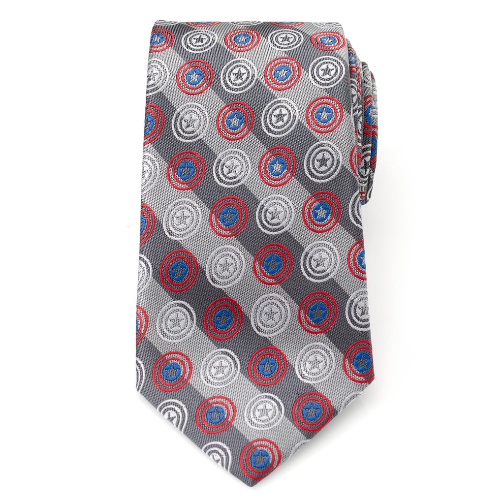 Captain America Shield Gray Stripe Necktie for Men - Image 3