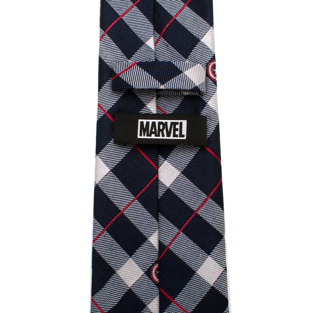 Captain America Shield Plaid Silk Tie in Blue Red and White