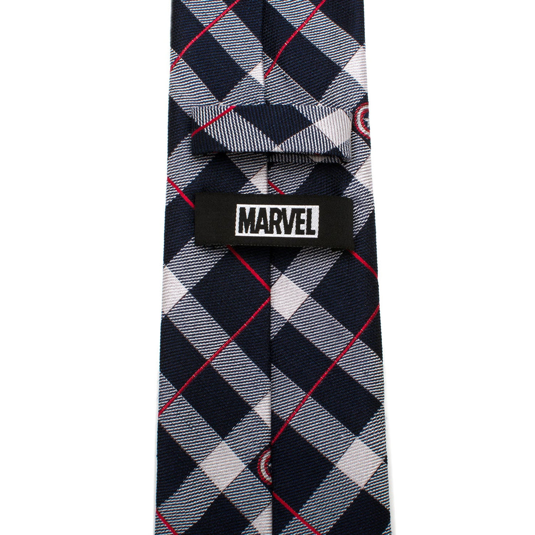 Captain America Shield Plaid Silk Tie in Blue Red and White