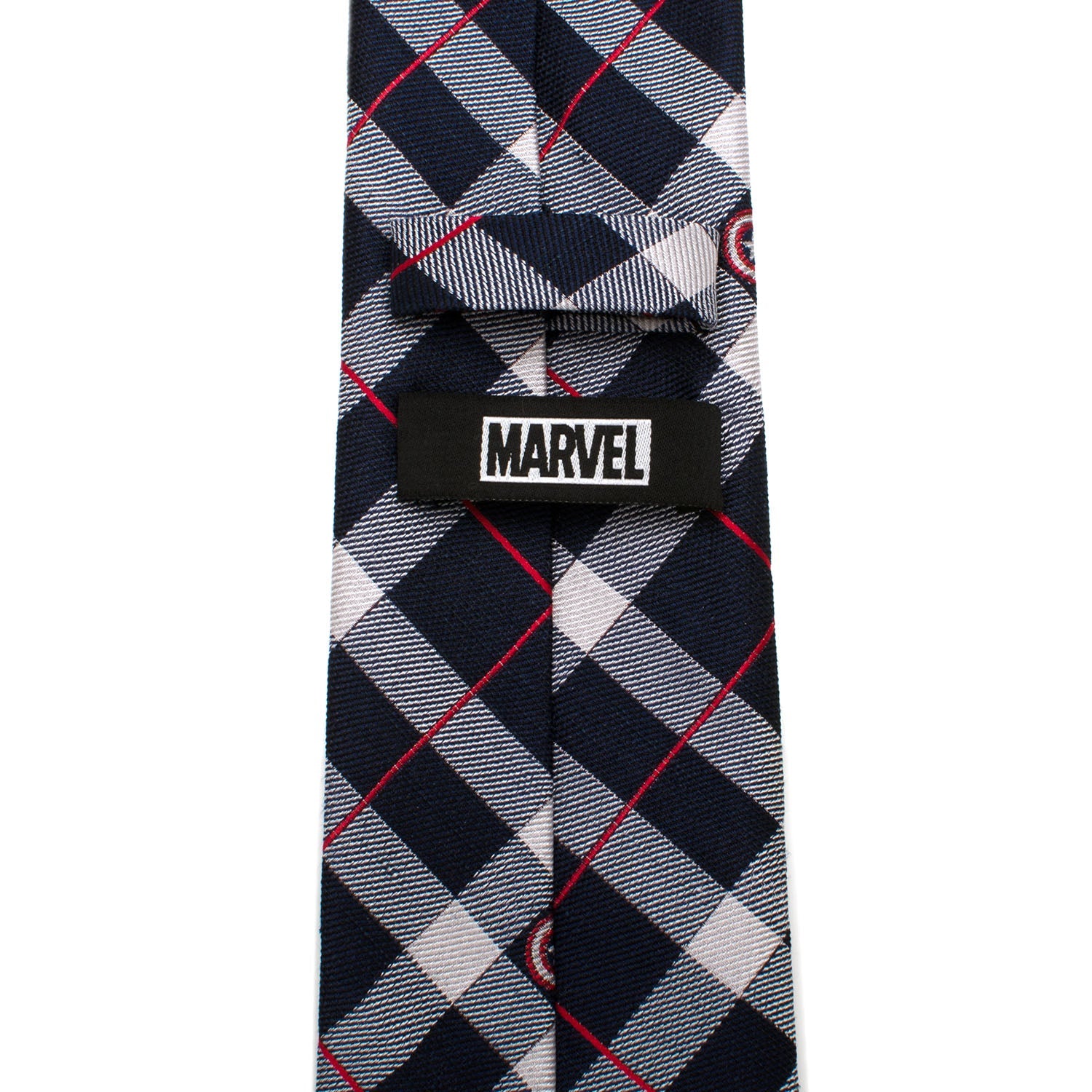 Captain America Shield Plaid Silk Tie in Blue Red and White