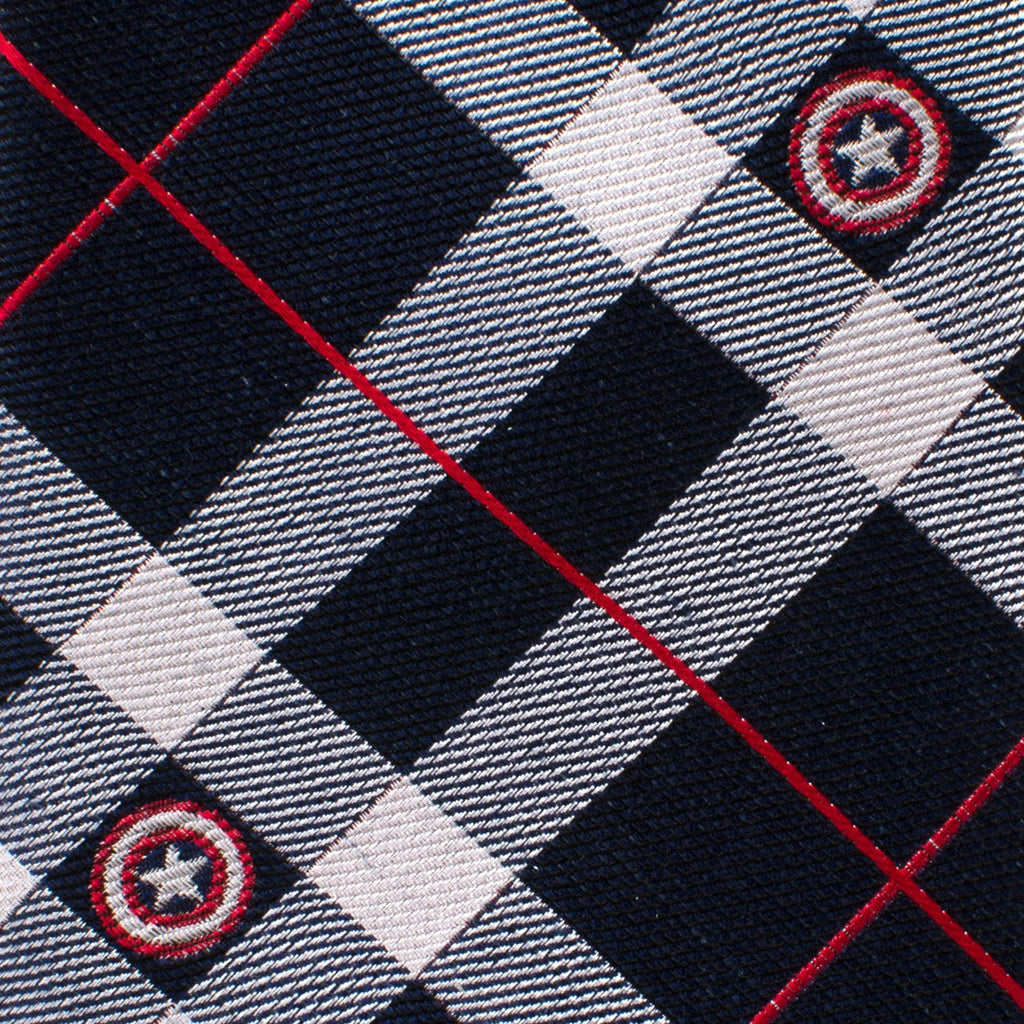 Captain America Shield Plaid Silk Tie in Blue Red and White