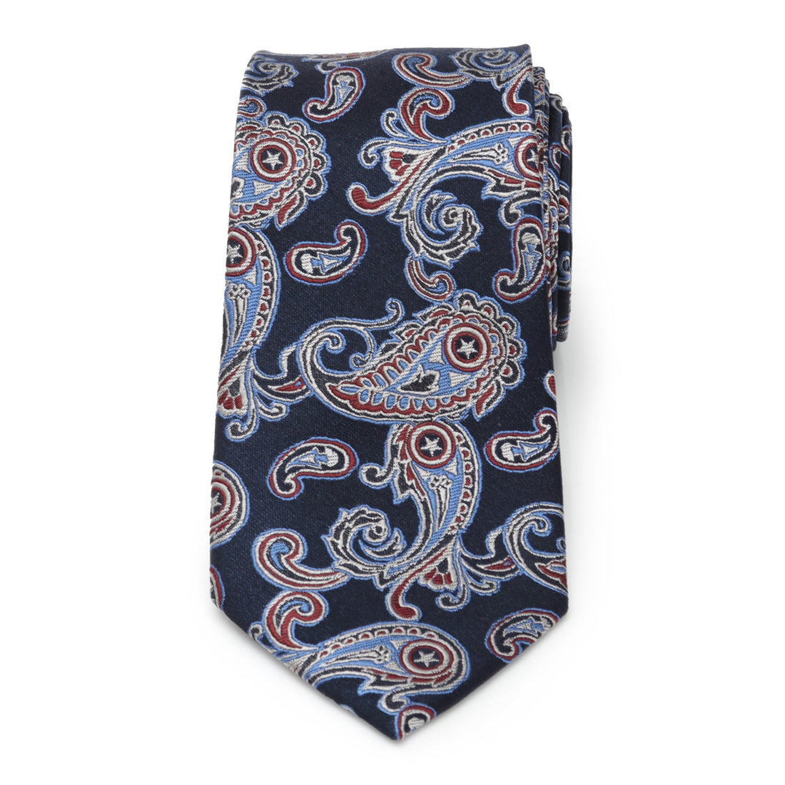 Captain America Paisley Men's Tie in Navy Red and Blue Silk - Image 3