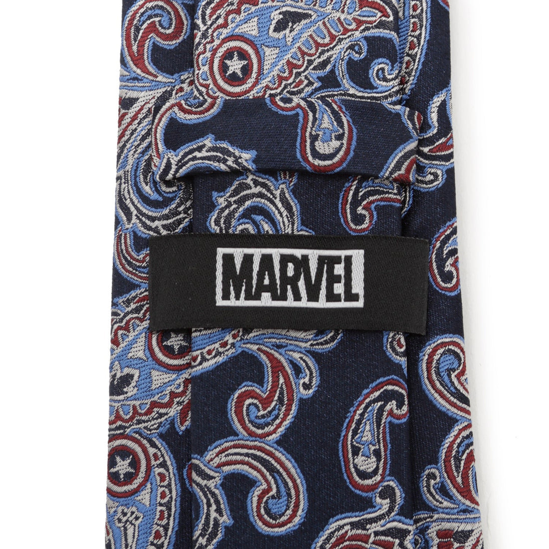 Captain America Paisley Men's Tie in Navy Red and Blue Silk - Image 4