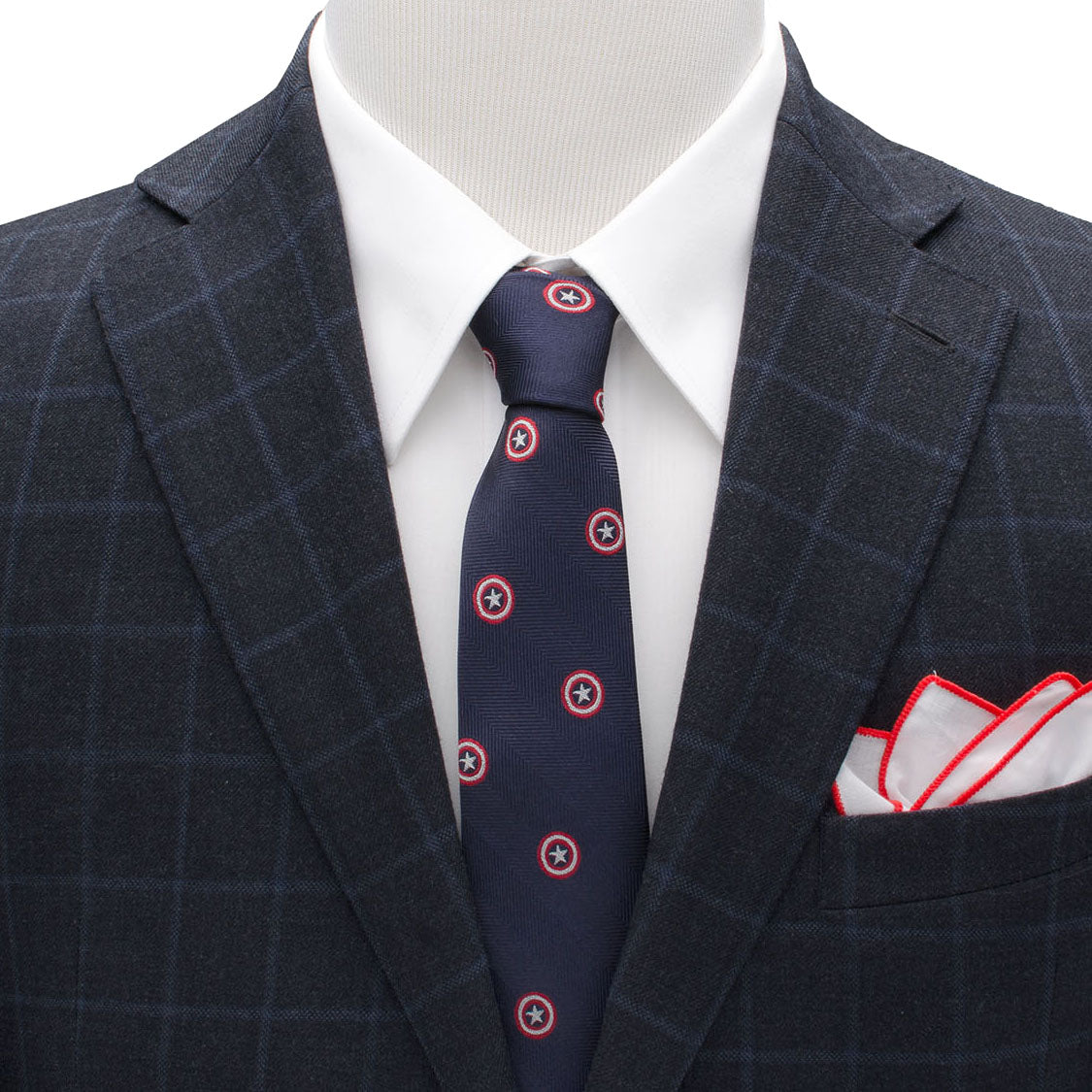 Marvel Captain America Navy Blue Shield Silk Necktie - Image 2