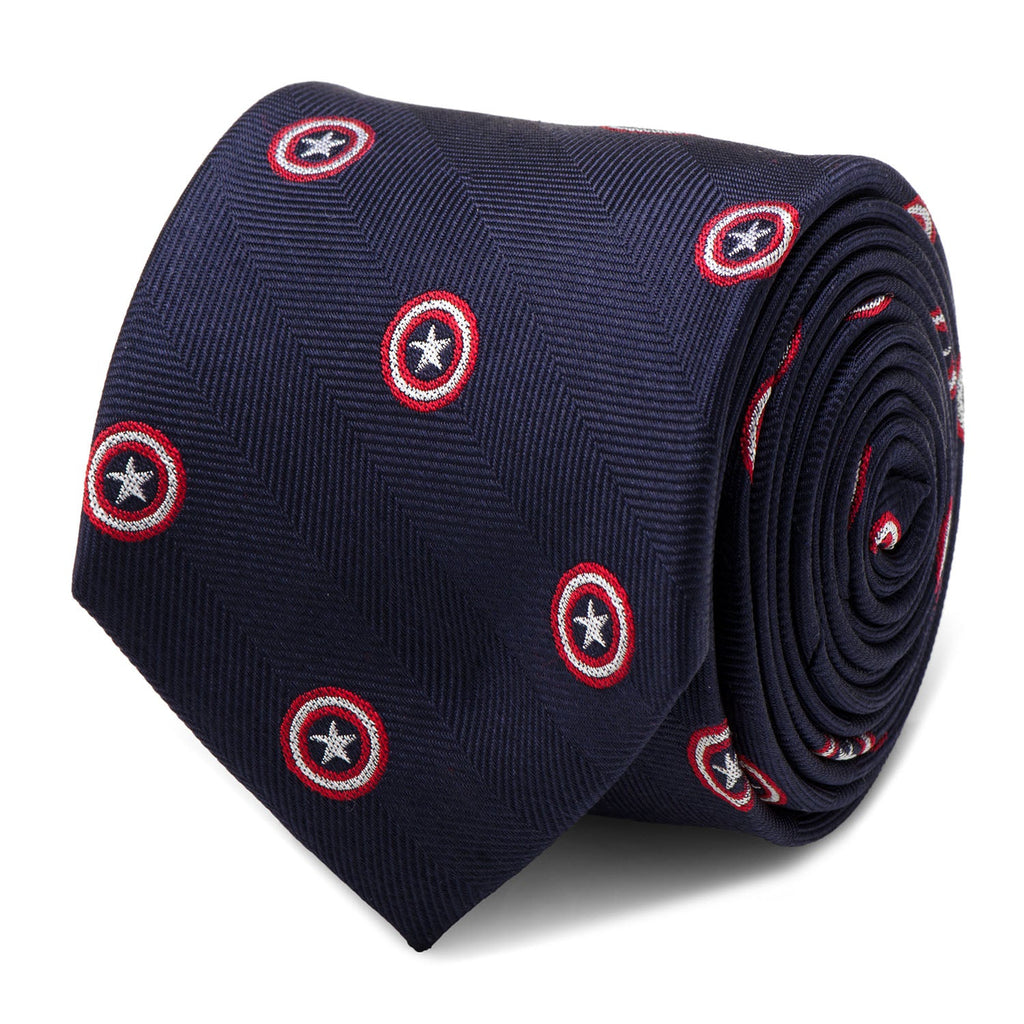 Marvel Captain America Navy Blue Shield Silk Necktie - Image 3