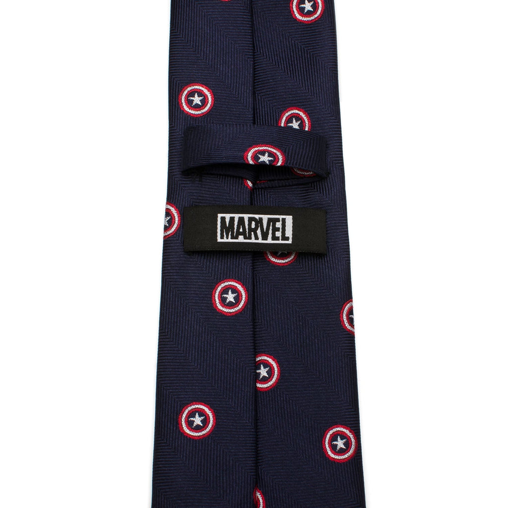 Marvel Captain America Navy Blue Shield Silk Necktie - Image 4