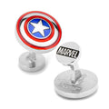 A pair of Marvel Captain America shield cufflinks showing the round shield design with red, white, and blue enamel on a silver-tone base.