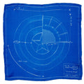 Folded blue pocket square with white Captain America shield blueprint design