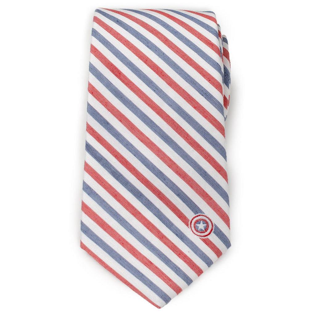 Marvel Captain America Striped Tie in White Red and Blue - Image 3
