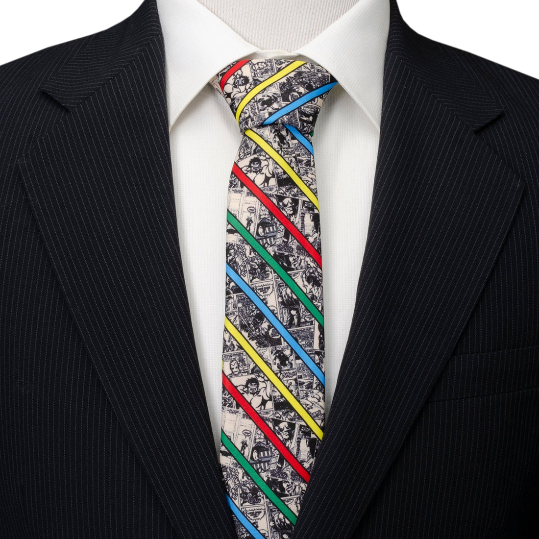 Tan Marvel Comic Strip Men's Tie with Colorful Diagonal Stripes - Image 2