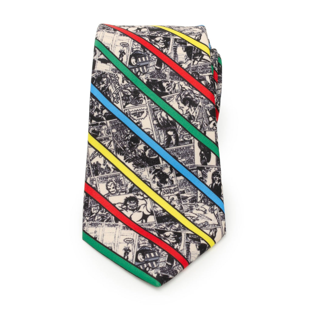 Tan Marvel Comic Strip Men's Tie with Colorful Diagonal Stripes - Image 3