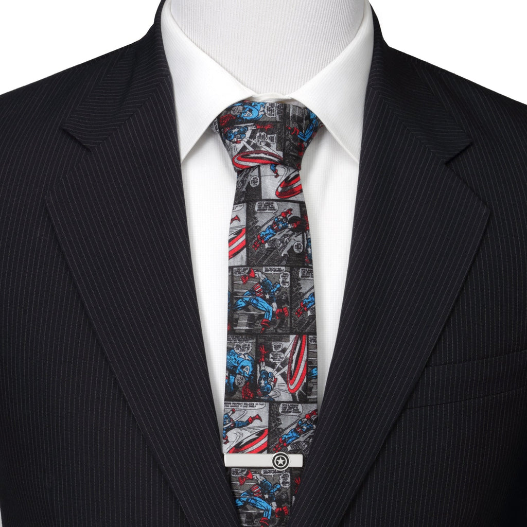 Captain America Comic Print Gray Necktie for Men - Image 2