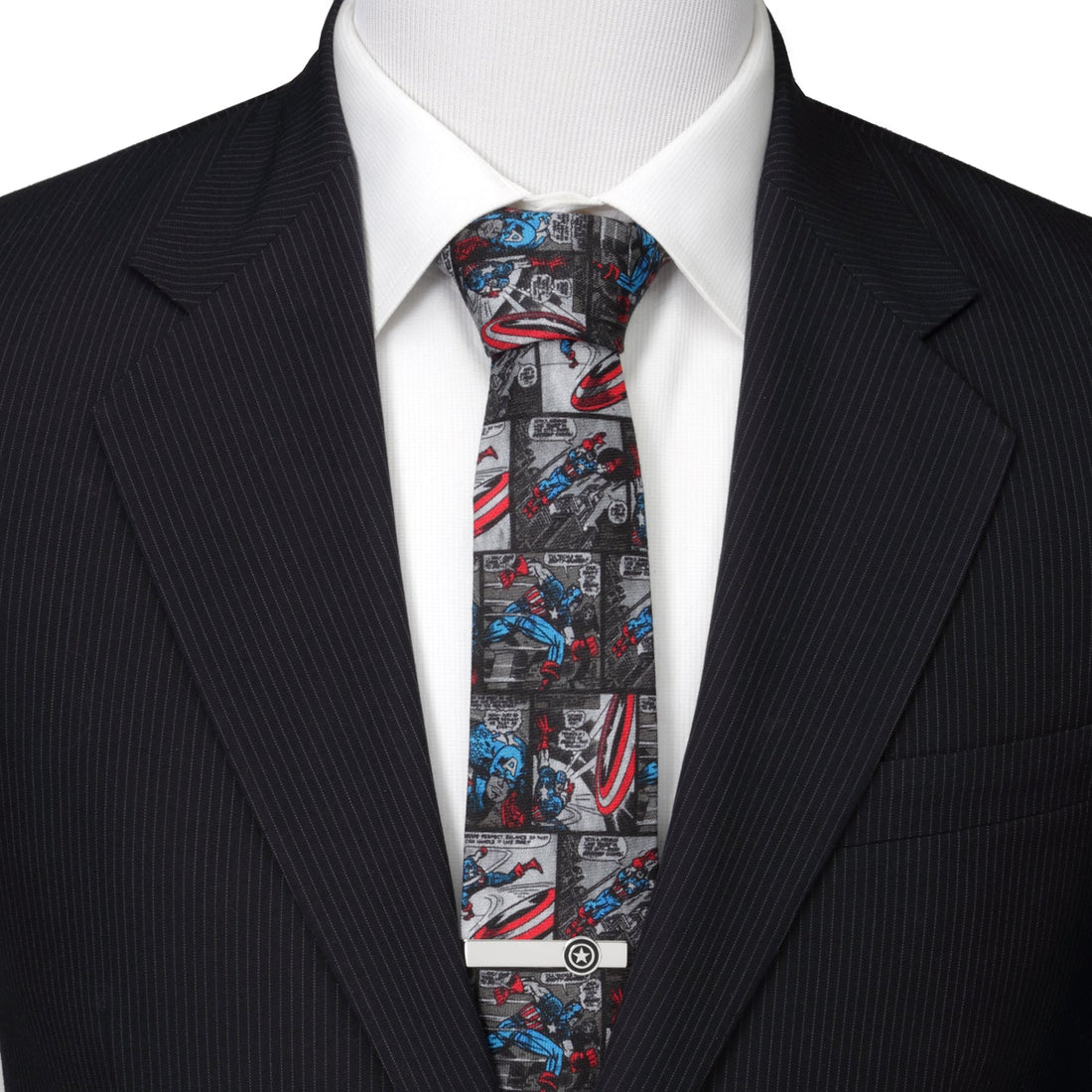 Captain America Comic Print Gray Necktie for Men - Image 2