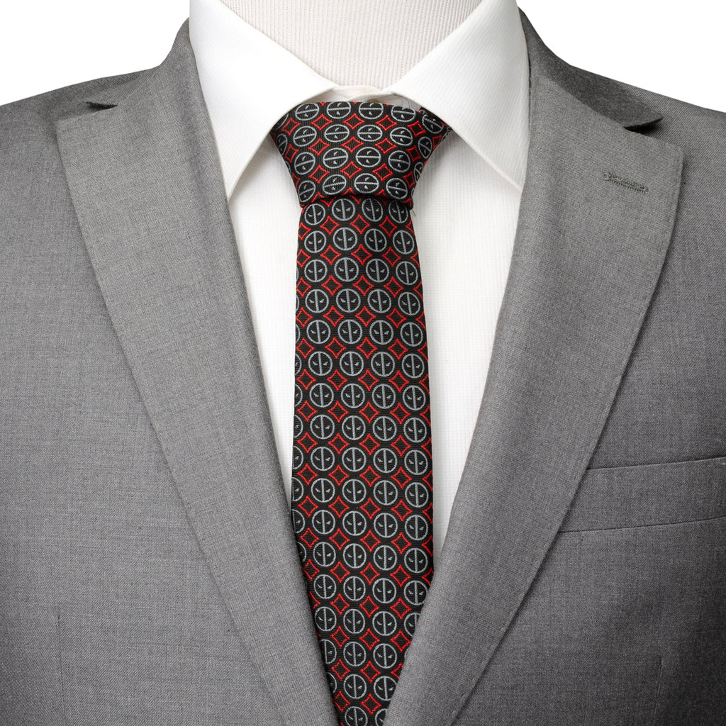 Deadpool Logo Print Silk Blend Necktie in Black and Red - Image 2