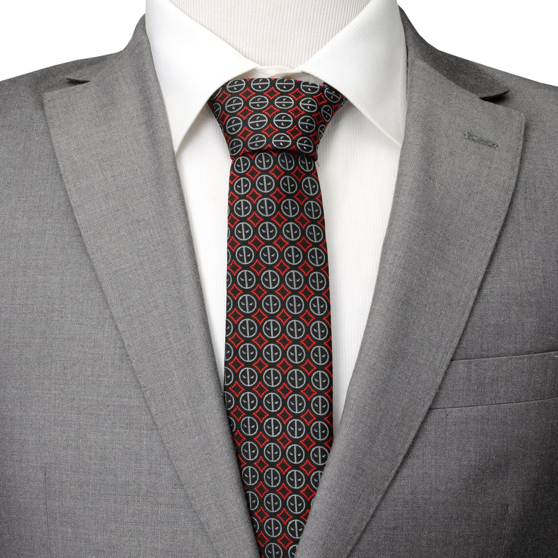 Deadpool Logo Print Silk Blend Necktie in Black and Red - Image 2