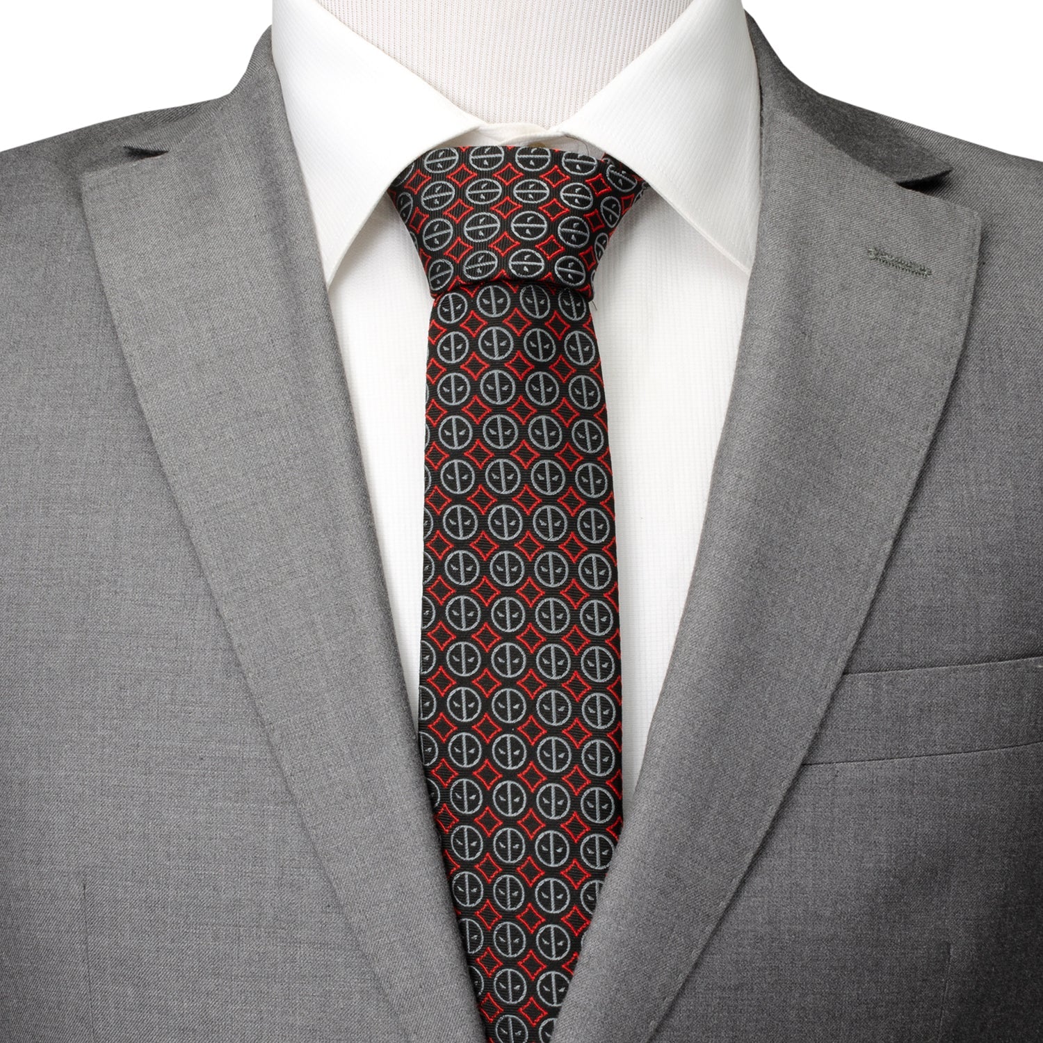 Deadpool Logo Print Silk Blend Necktie in Black and Red - Image 2