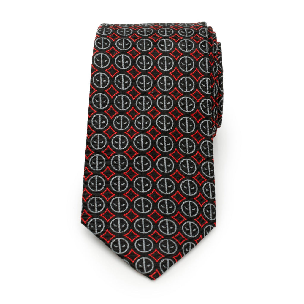 Deadpool Logo Print Silk Blend Necktie in Black and Red - Image 3
