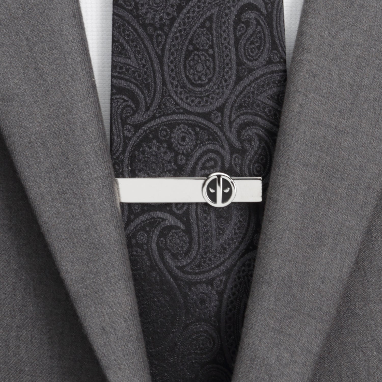 Marvel Deadpool Silver Tie Bar with Matte Black Mask Logo