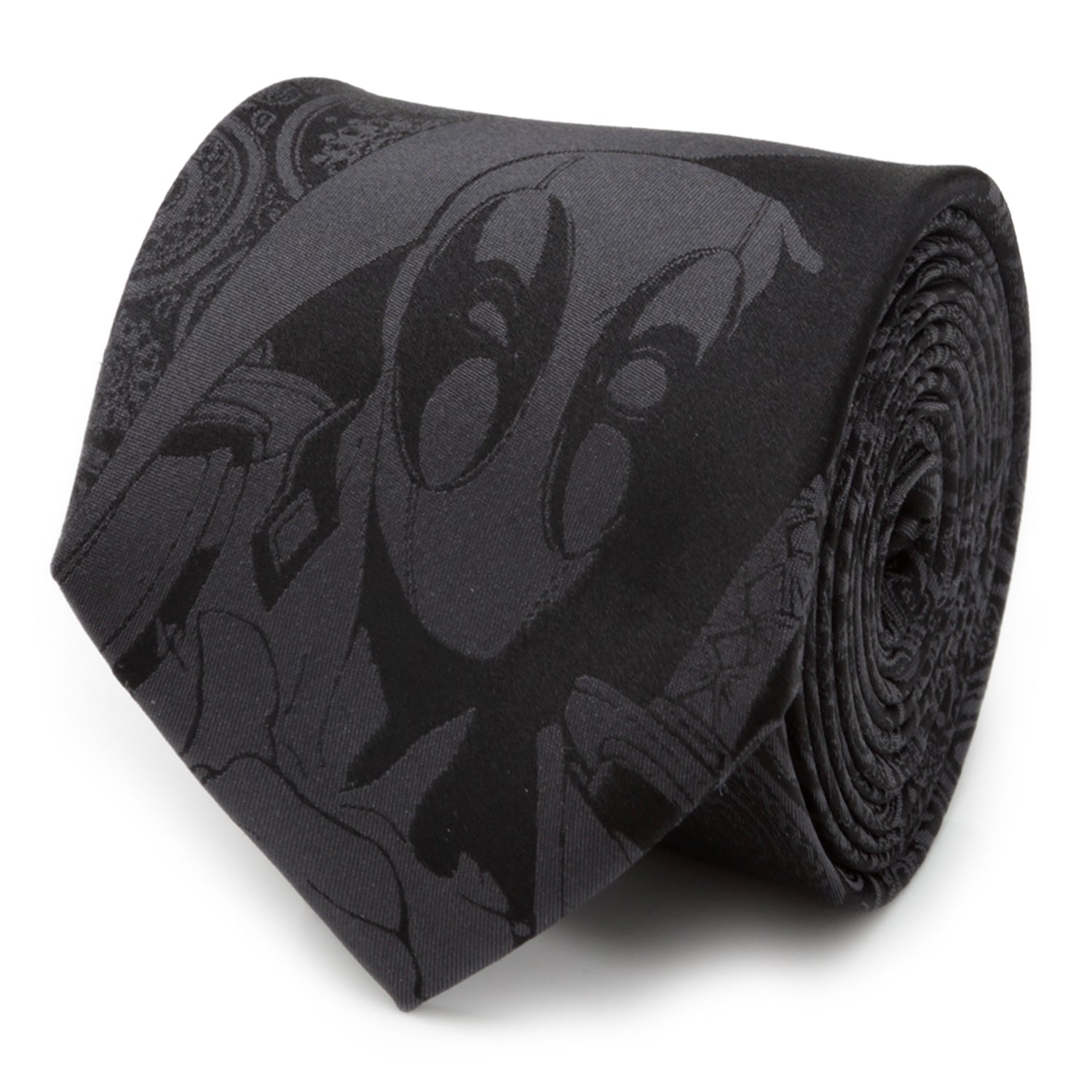 Deadpool hidden paisley black silk necktie with subtle Marvel character design