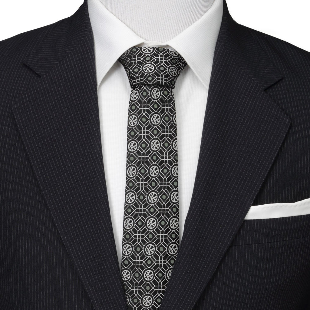 Doctor Strange Geometric Emblem Necktie in Black and Sage Green - Image 2
