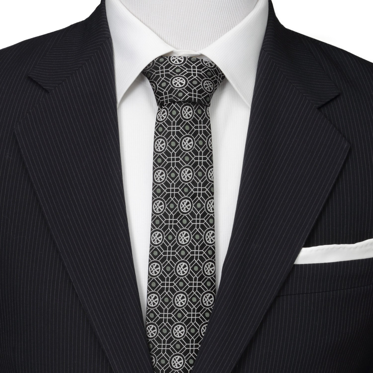 Doctor Strange Geometric Emblem Necktie in Black and Sage Green - Image 2