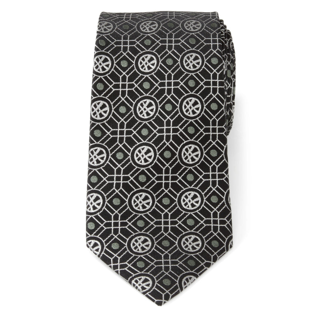 Doctor Strange Geometric Emblem Necktie in Black and Sage Green - Image 3
